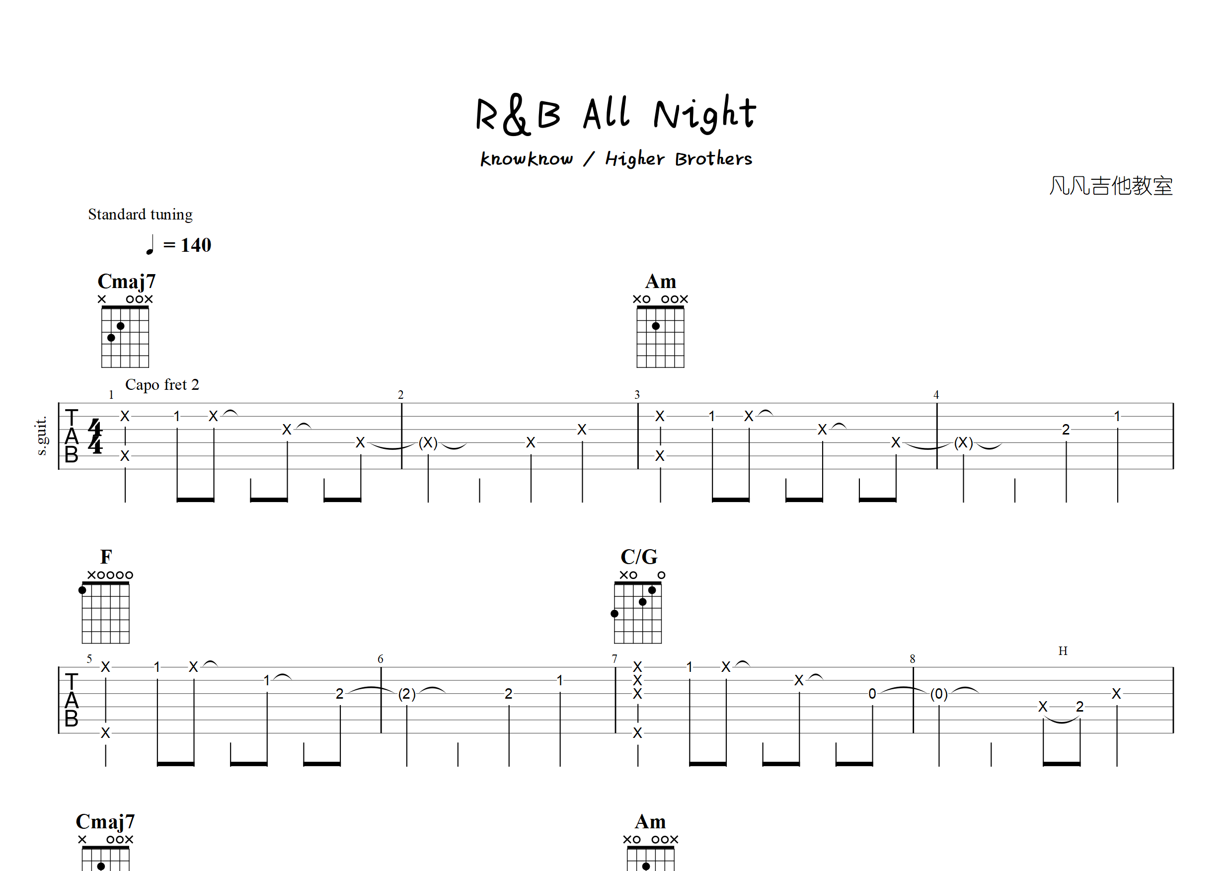 R&B All Night吉他谱_KnowKnow_C调弹唱六线谱_凡凡吉他教室上传