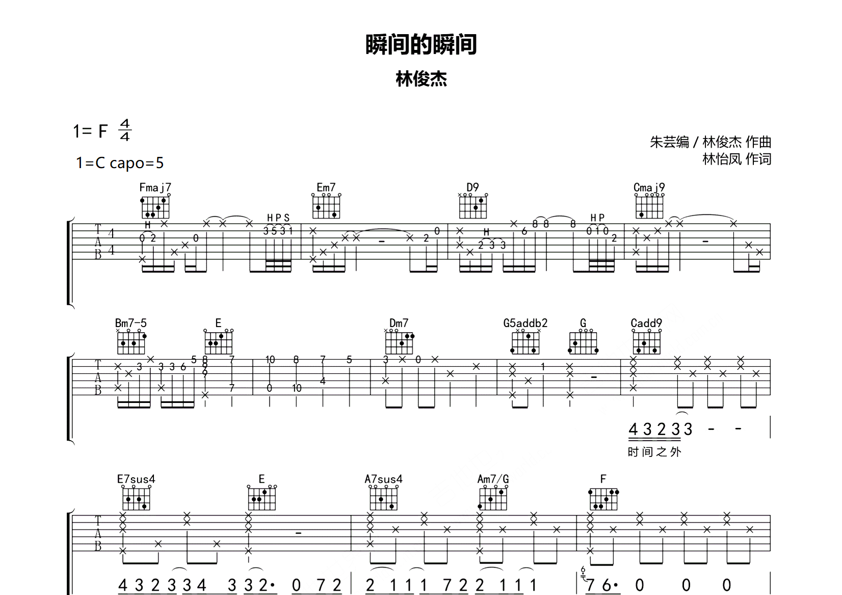 瞬间的瞬间吉他谱_林俊杰_C调弹唱六线谱_师渡尘上传