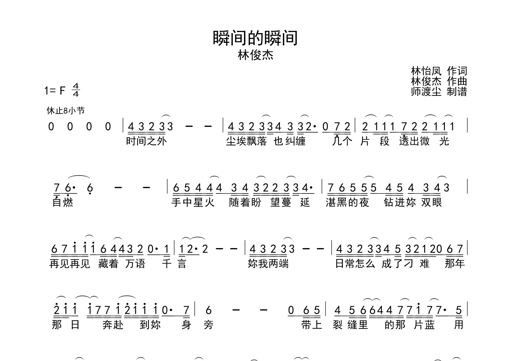 瞬间的瞬间简谱_林俊杰_歌曲简谱_师渡尘上传