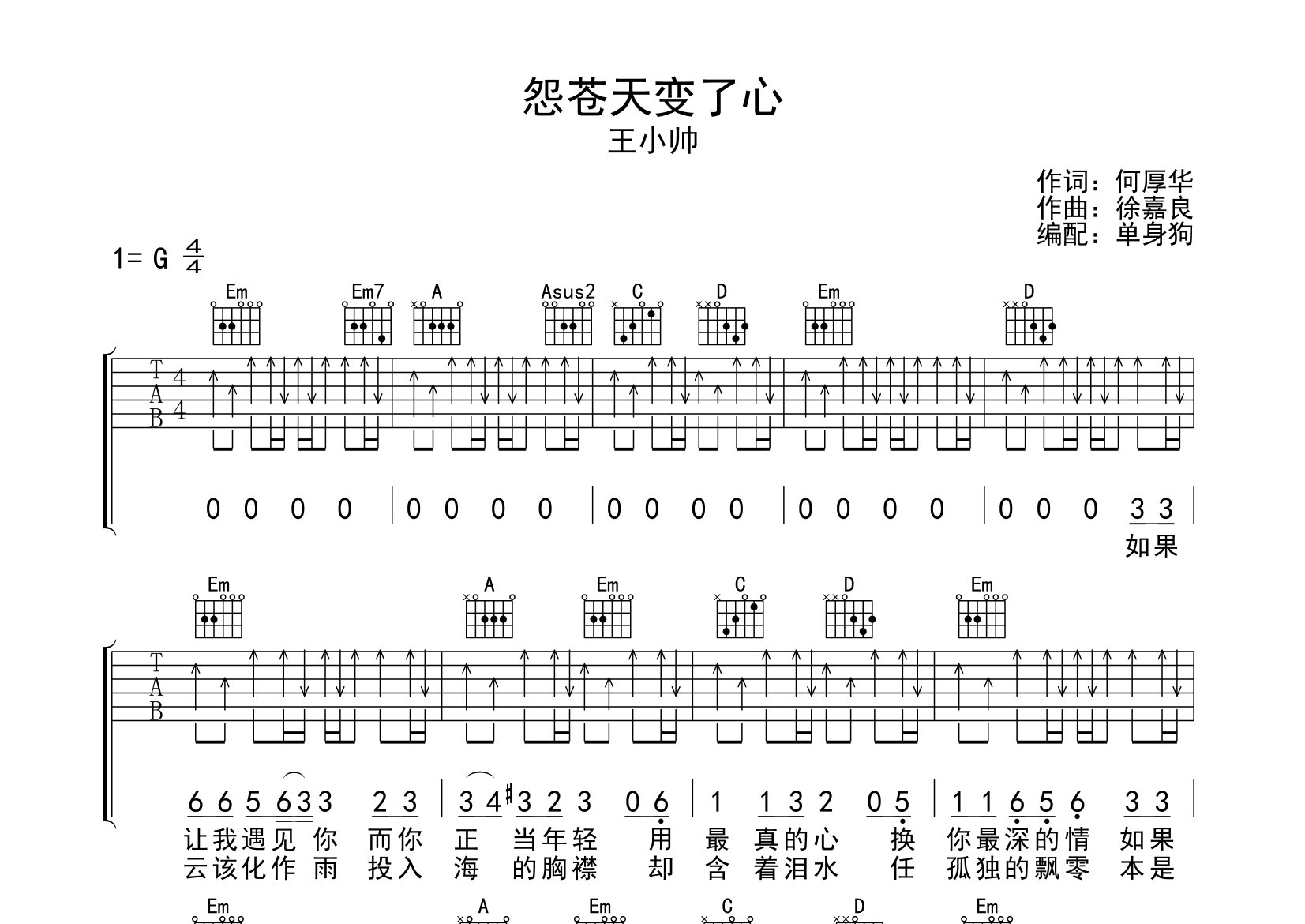 奥吼咋了撒吉他弹唱图片