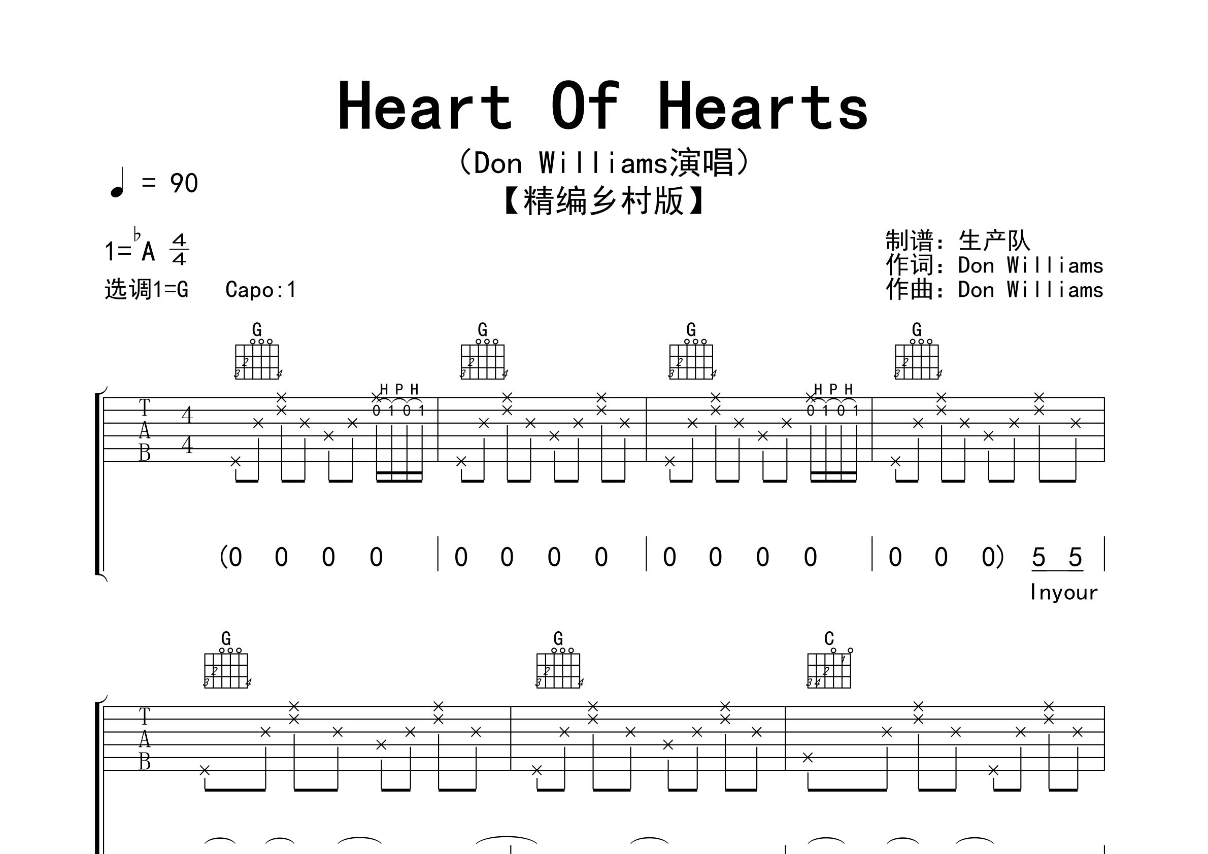 Heart Of Hearts吉他谱_Don Williams_G调弹唱六线谱_生产队上传