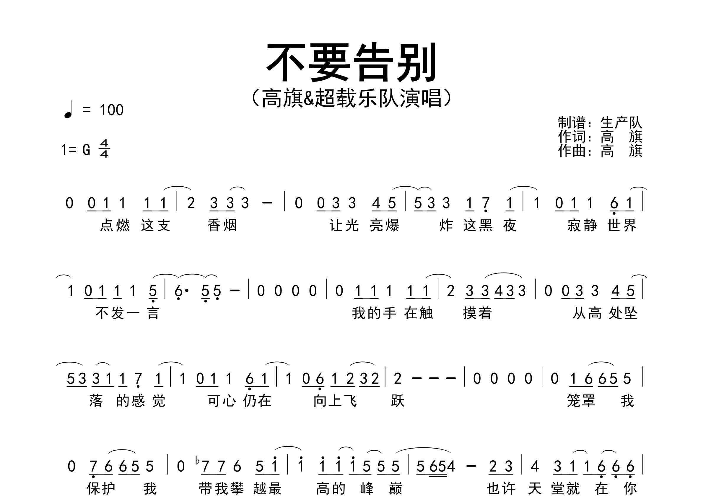 不要告别简谱_超载乐队_歌曲旋律简谱_生产队上传