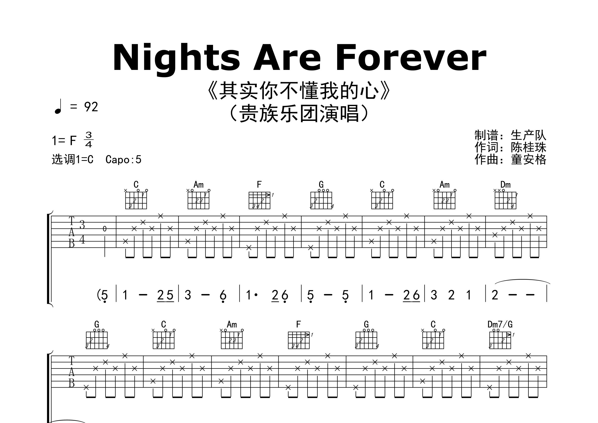 Nights Are Forever吉他谱_贵族乐团_C调弹唱谱_生产队上传