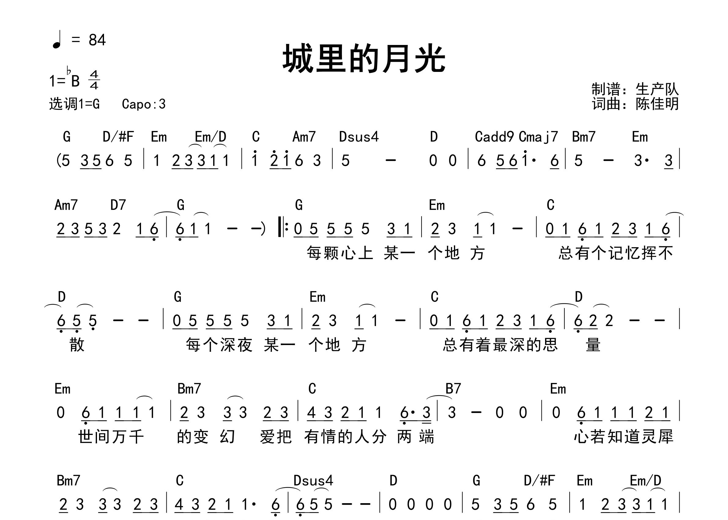 城里的月光吉他谱_许美静_G调和弦弹唱谱_生产队上传
