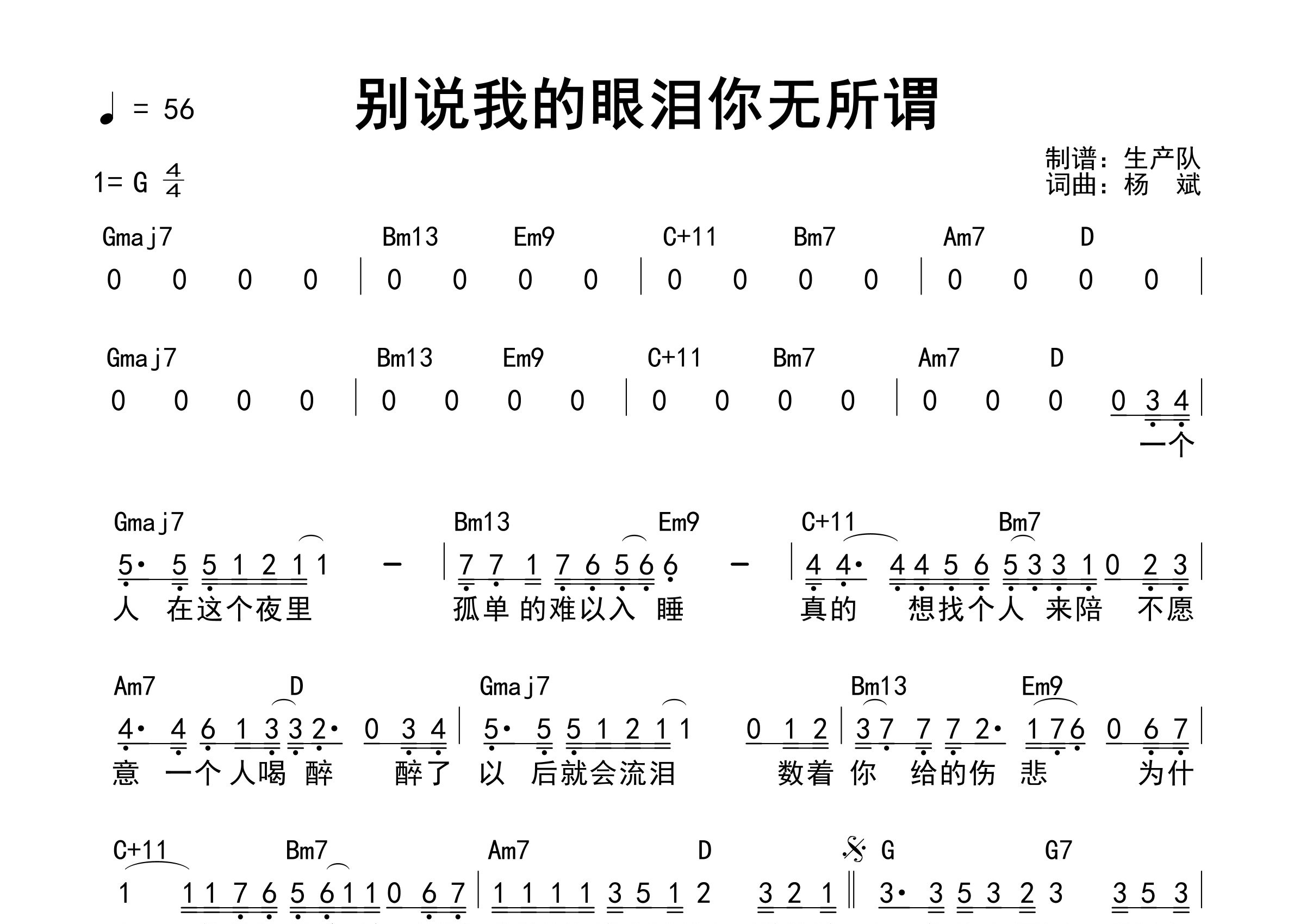 别说我的眼泪你无所谓吉他谱_东来东往_G调和弦弹唱谱