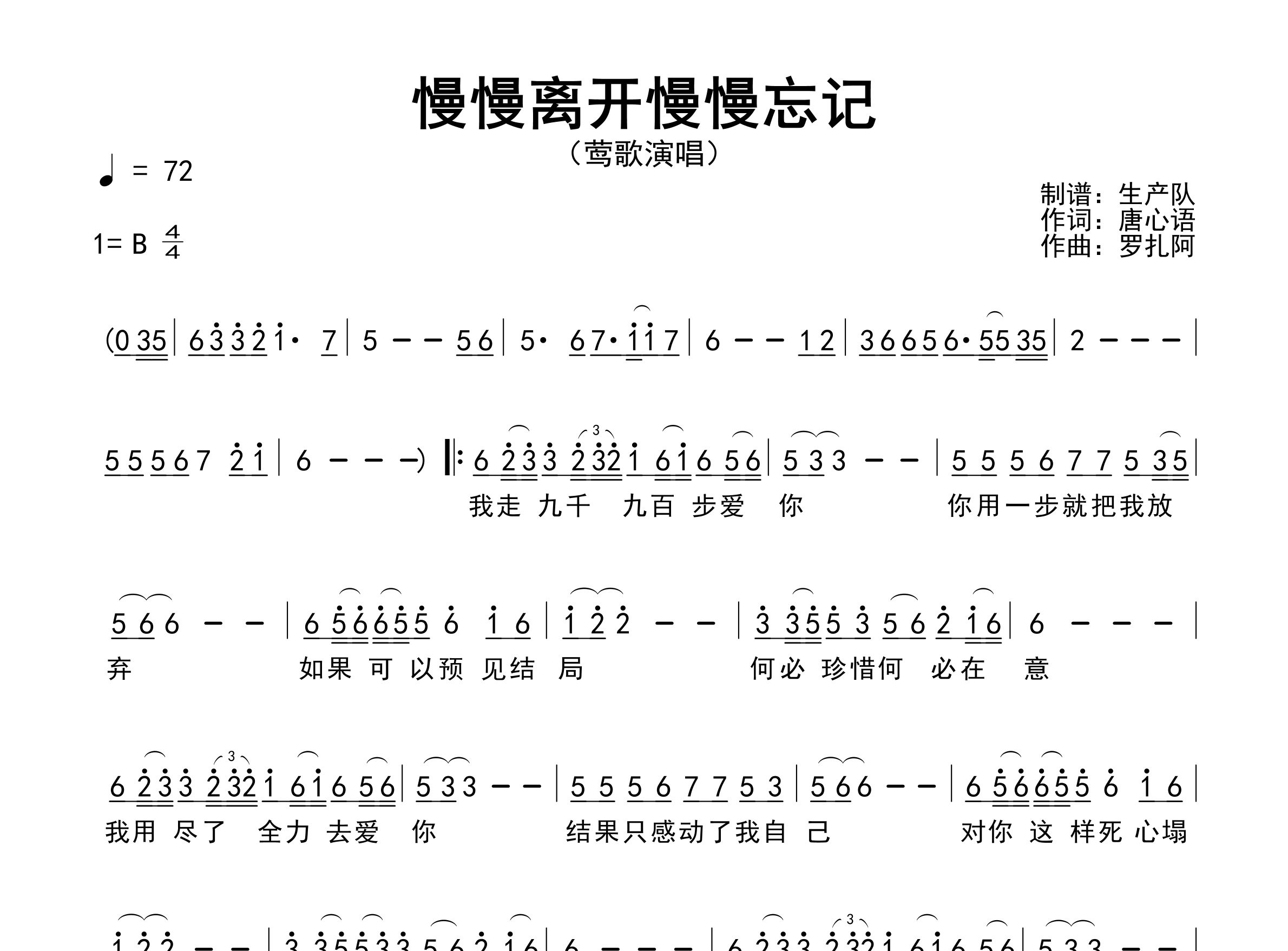 慢慢离开慢慢忘记简谱_莺歌_歌曲旋律简谱