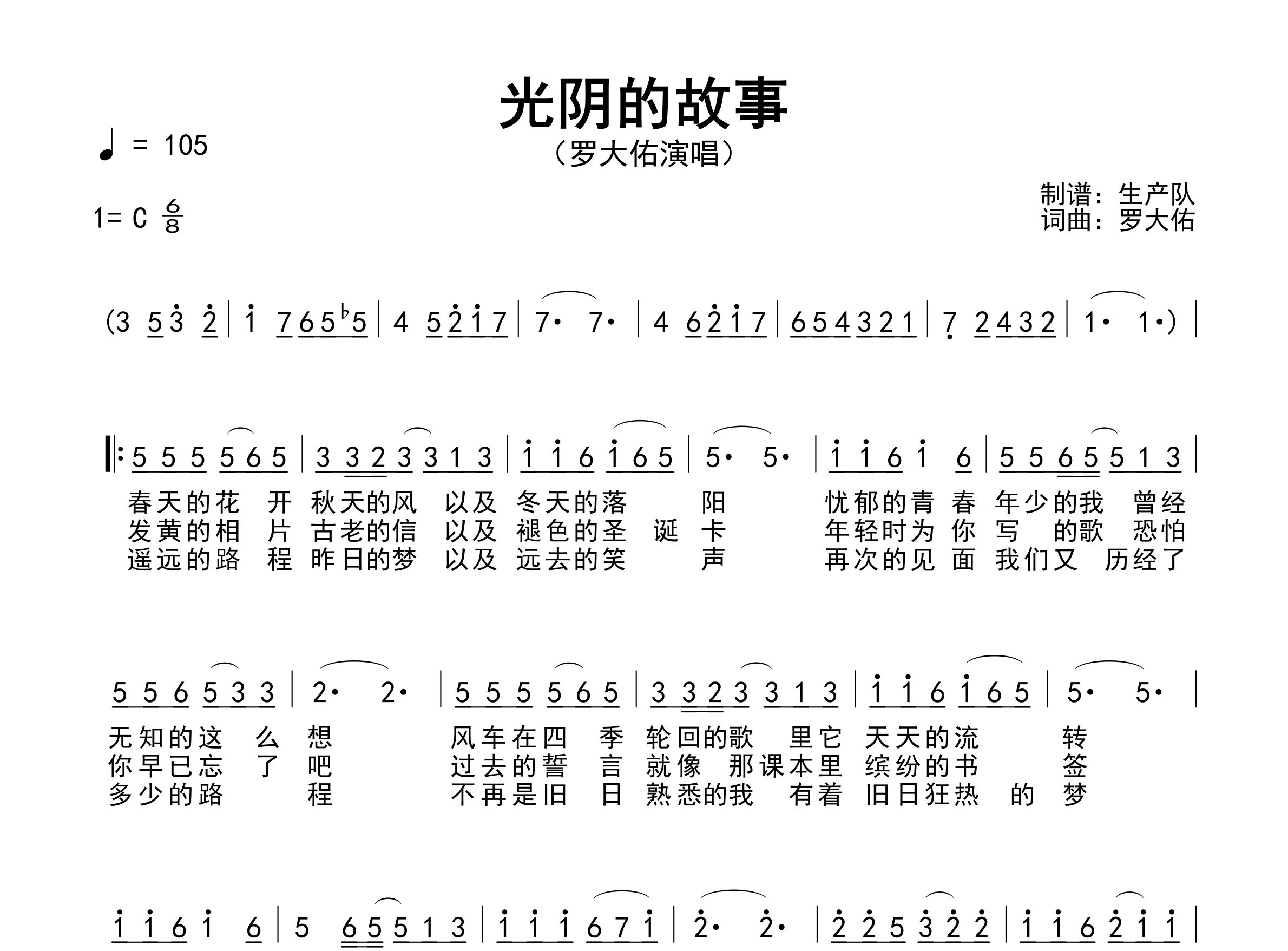 光阴的故事简谱_罗大佑_歌曲简谱_生产队上传