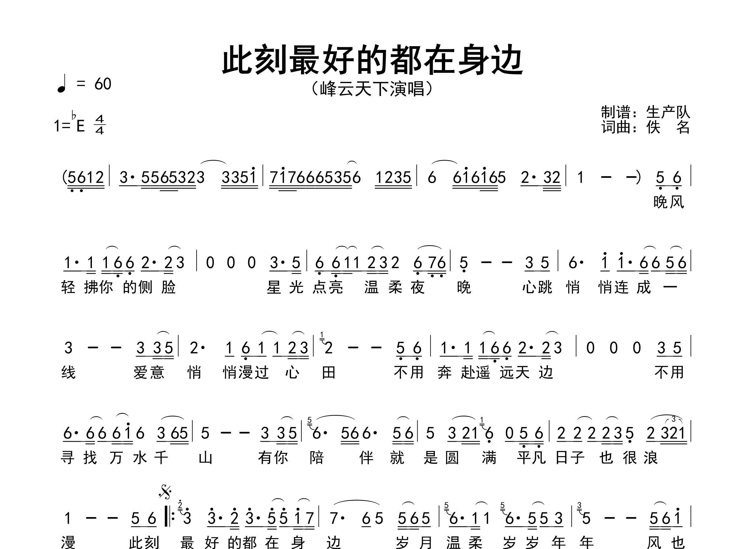 此刻最好的都在身边简谱_峰云天下_歌曲旋律简谱