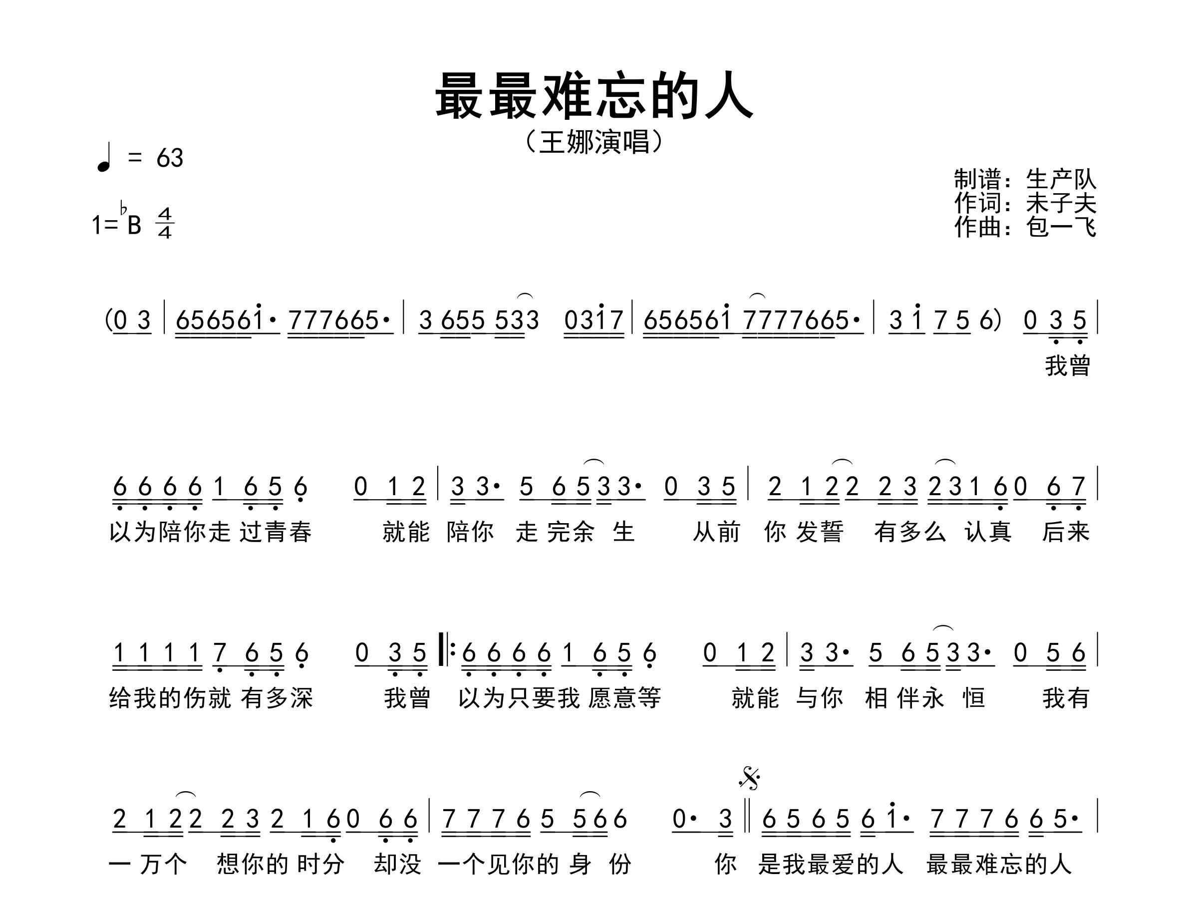 最最难忘的人简谱_王娜_歌曲简谱_生产队上传