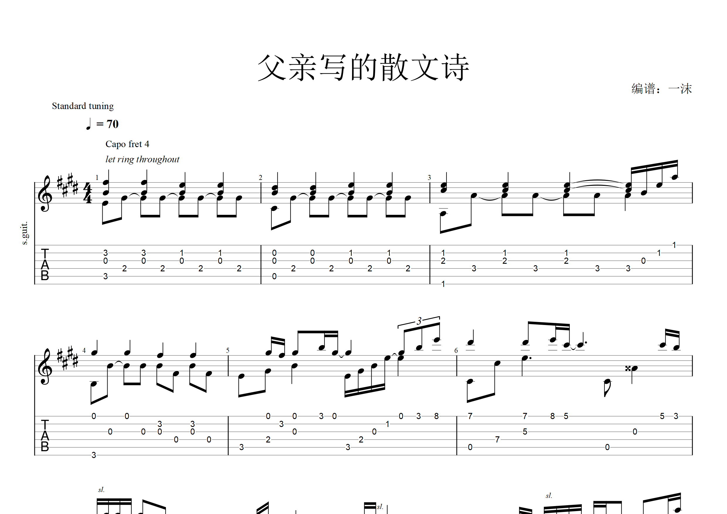 父亲写的散文诗指弹吉他谱_许飞_独奏六线谱_一沫上传
