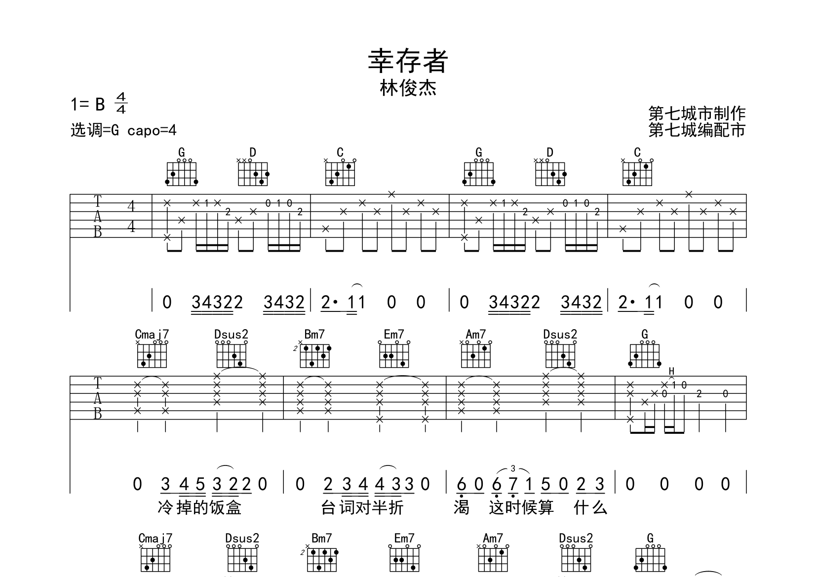 幸存者吉他谱图片