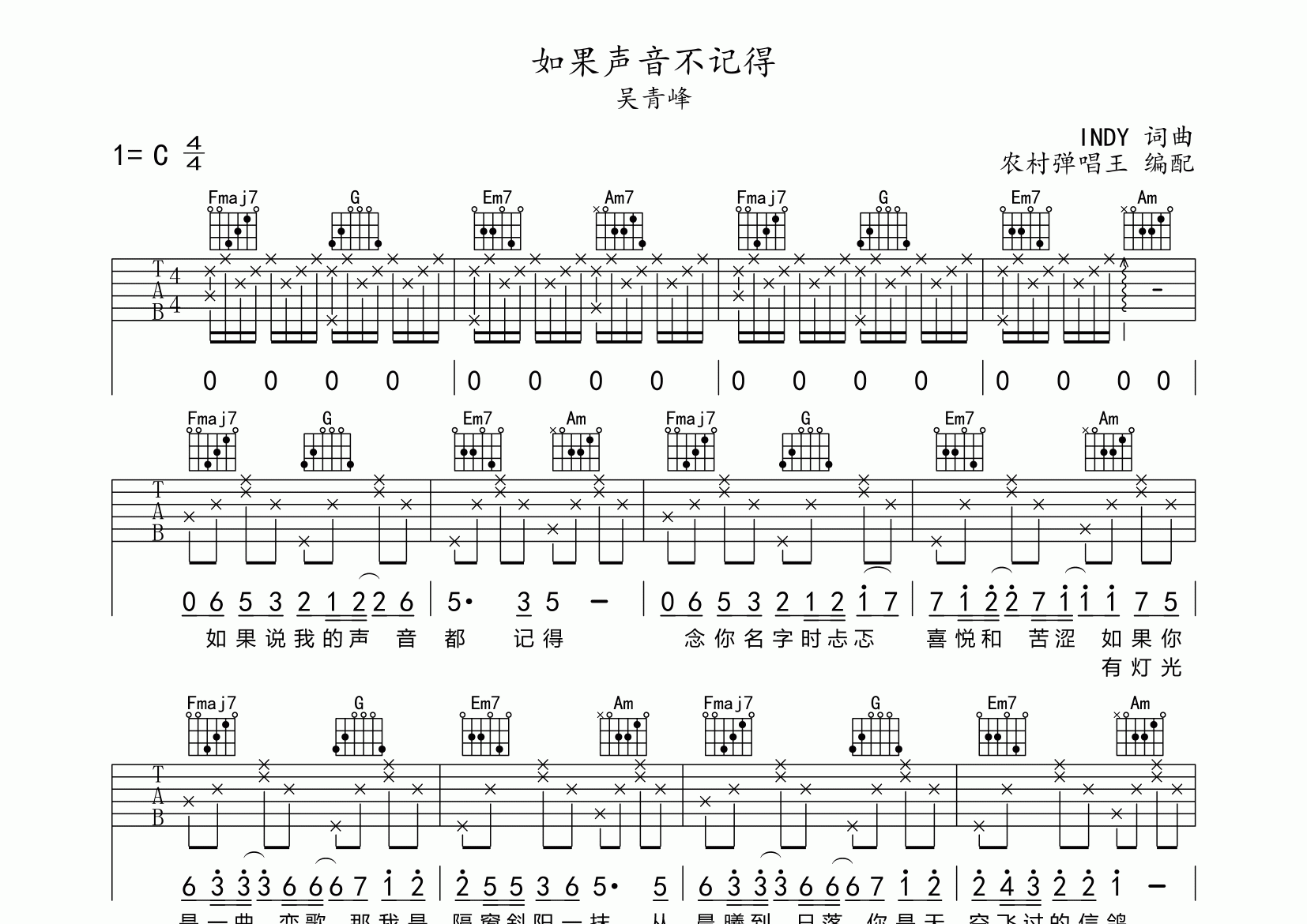 如果声音不记得吉他谱图片