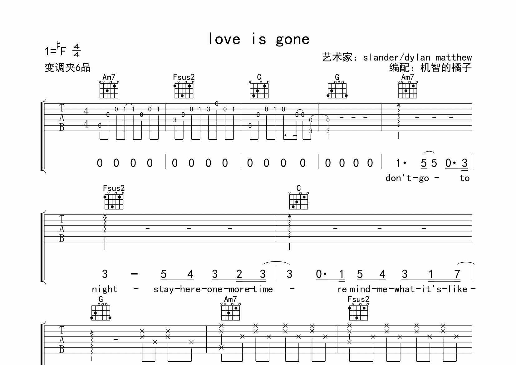 Love is gone吉他谱_SLANDER_C调弹唱六线谱_机智的橘子上传