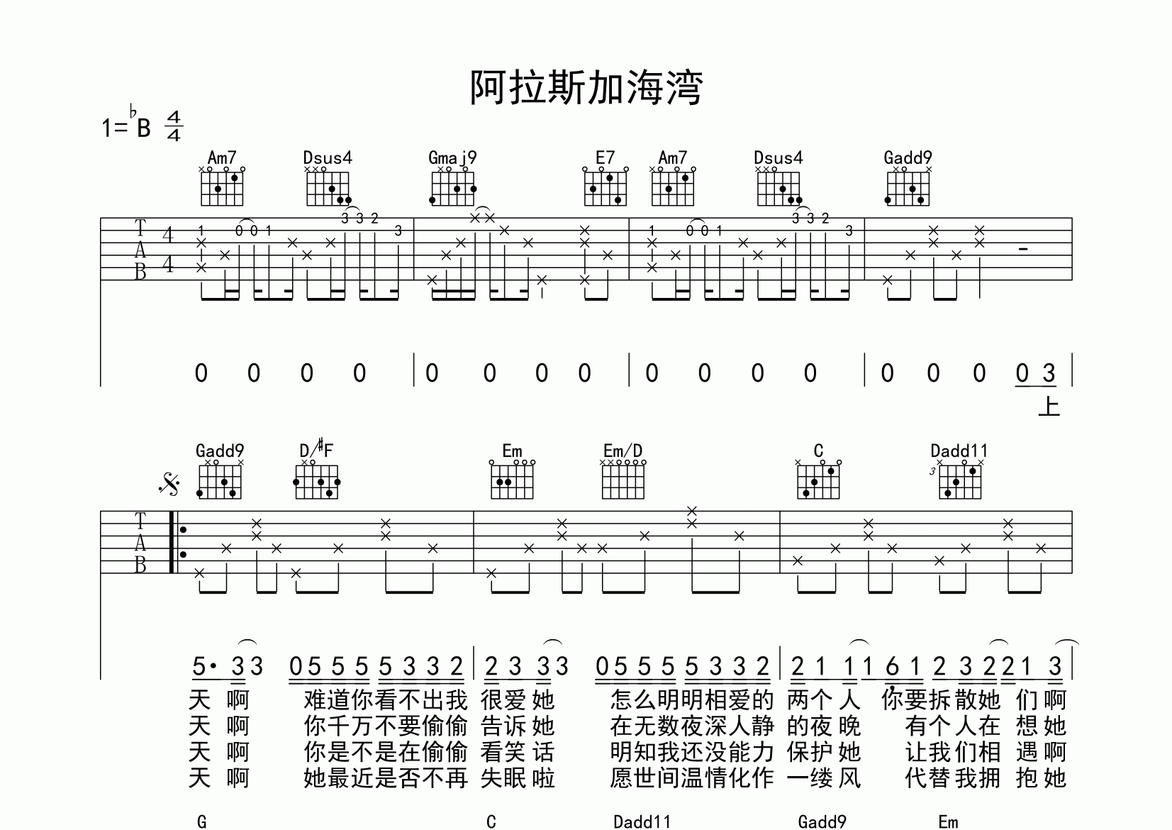 阿拉斯加海湾吉他谱_蓝心羽_G调弹唱六线谱_机智的橘子上传