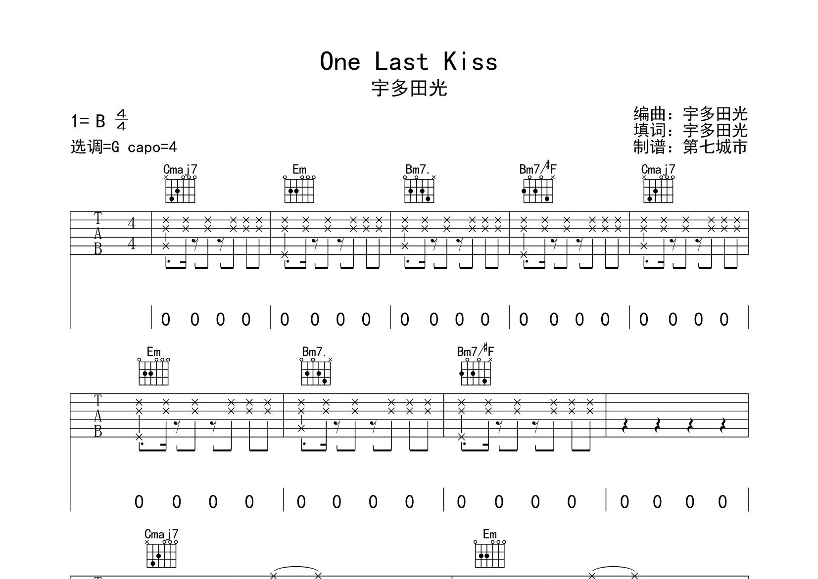 one last kiss吉他指弹图片