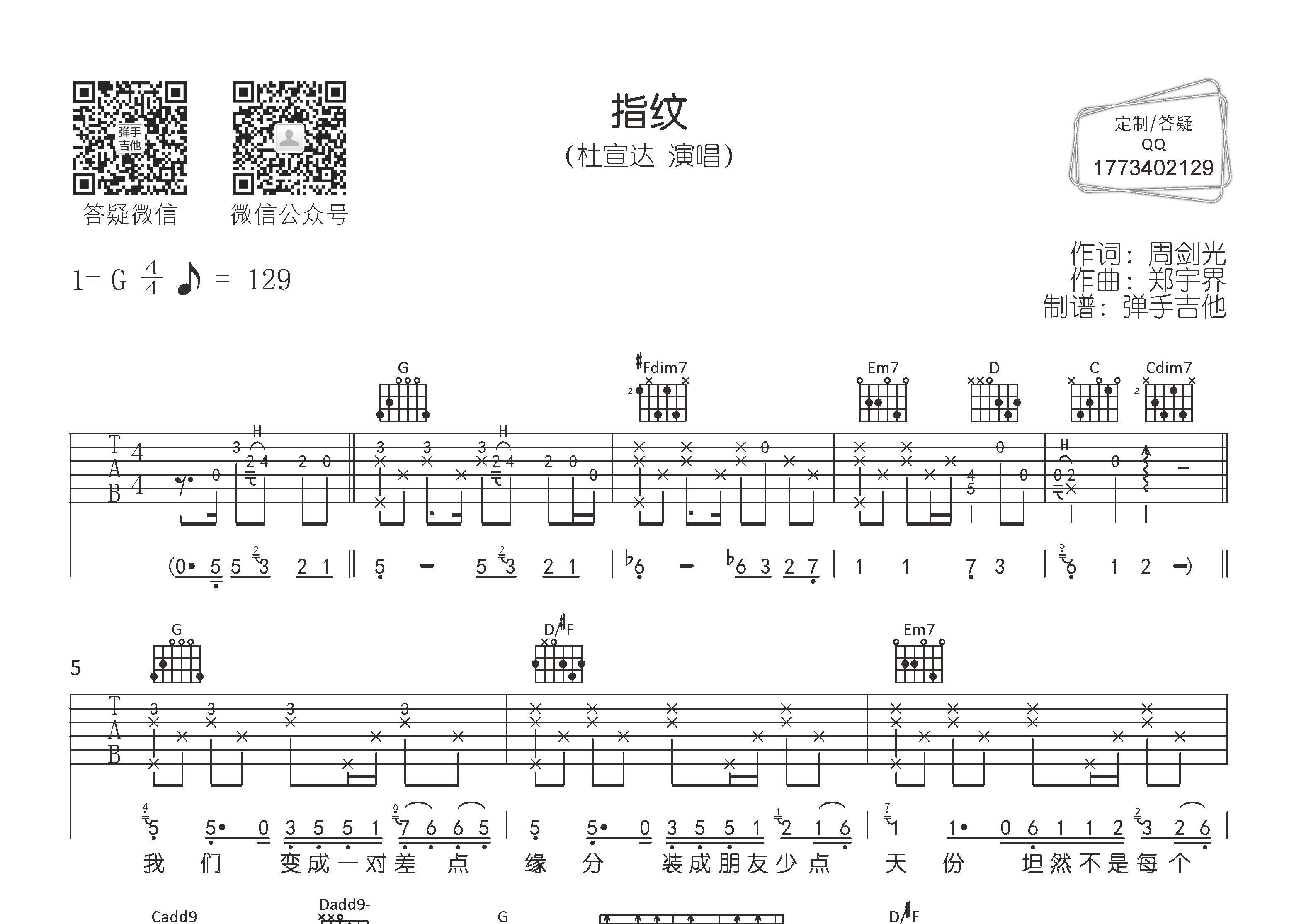 吉他谱指纹图片