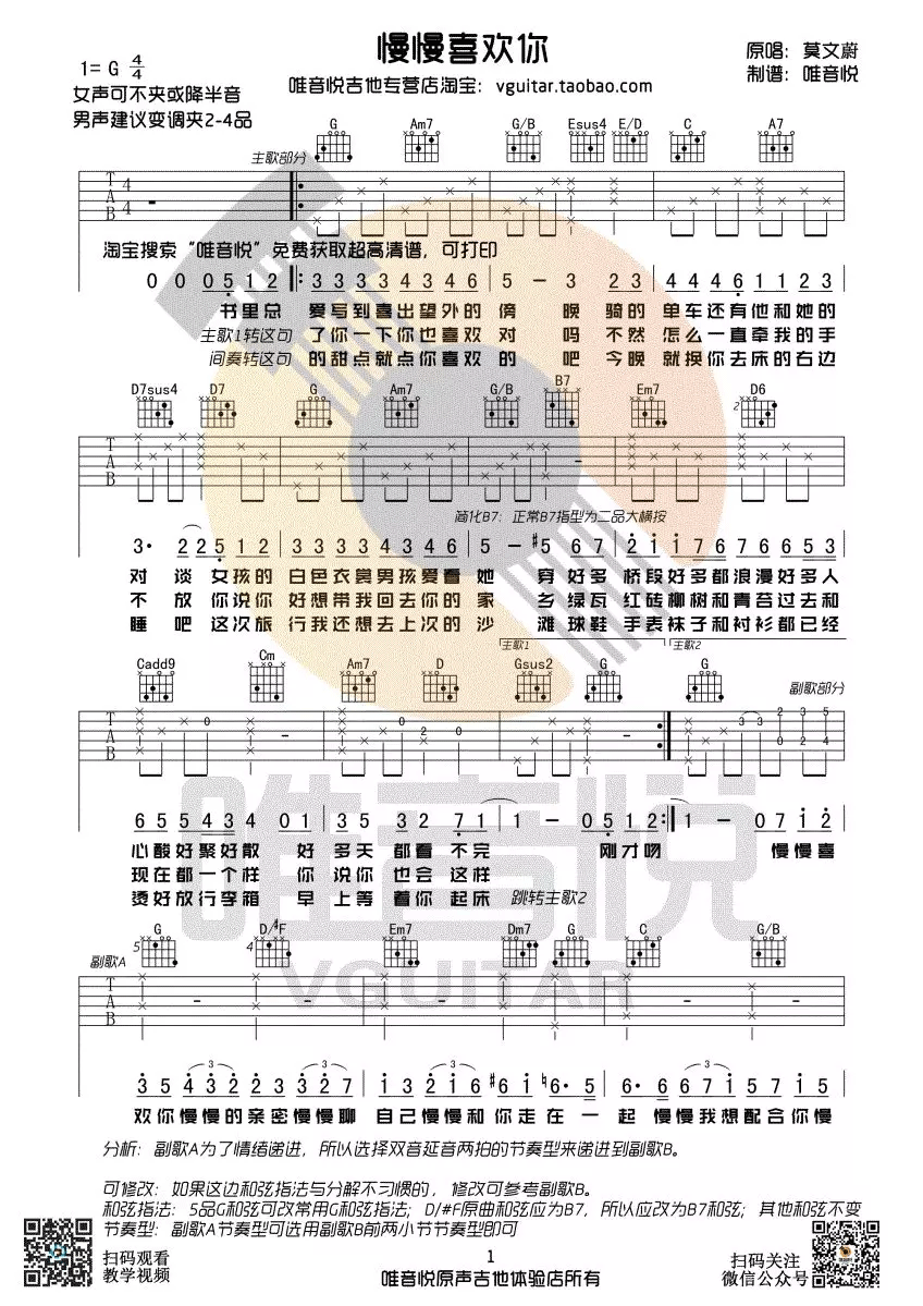 慢慢喜欢你吉他谱1