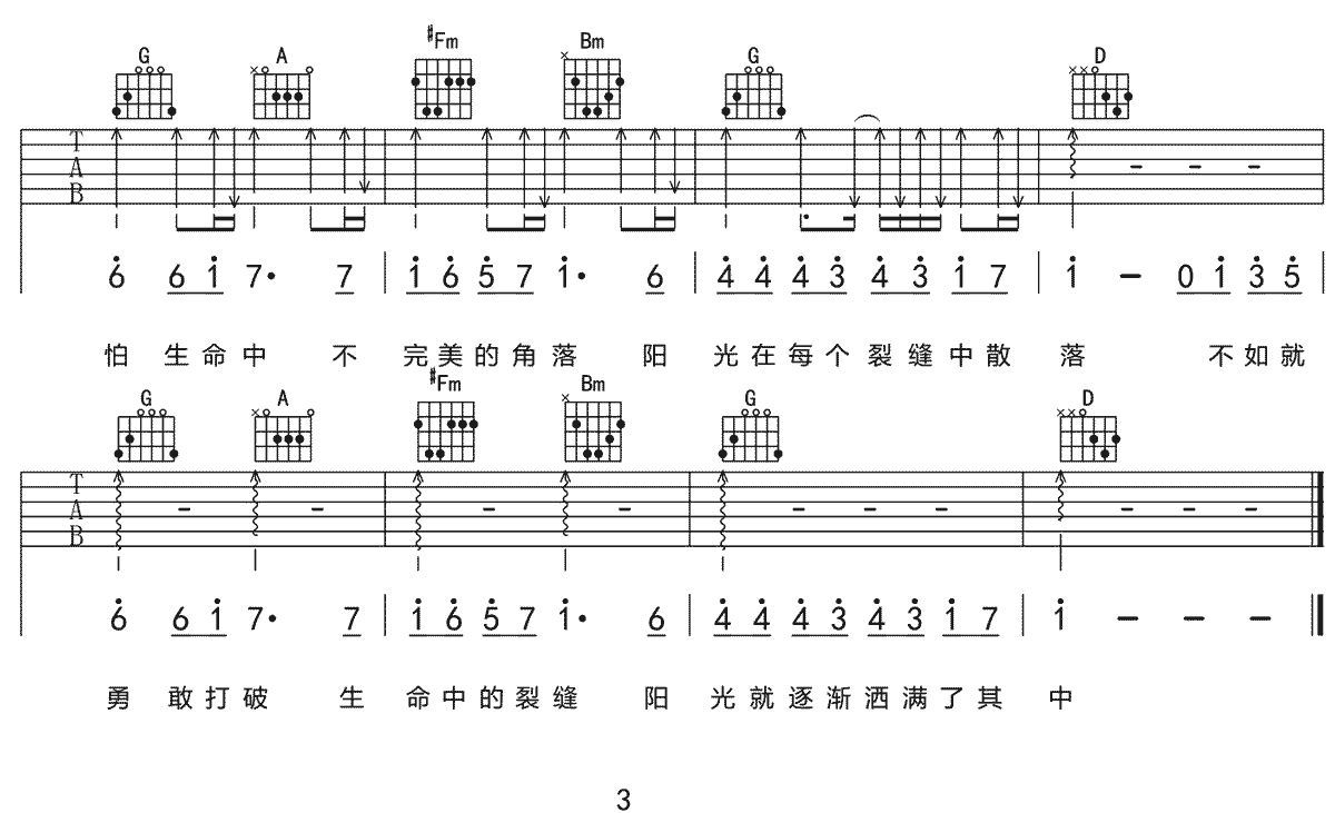 裂缝中的阳光吉他谱3