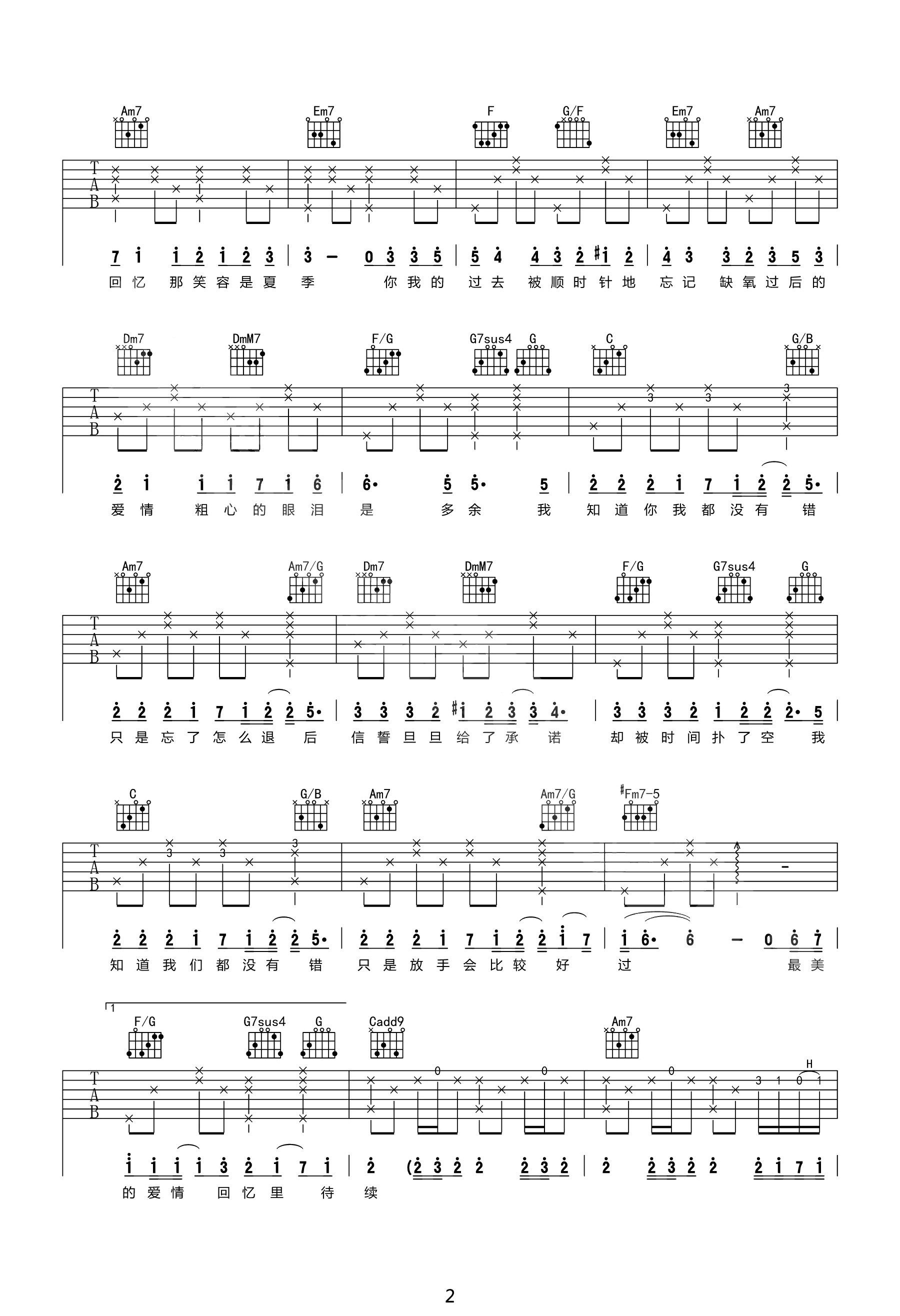 退后吉他谱2