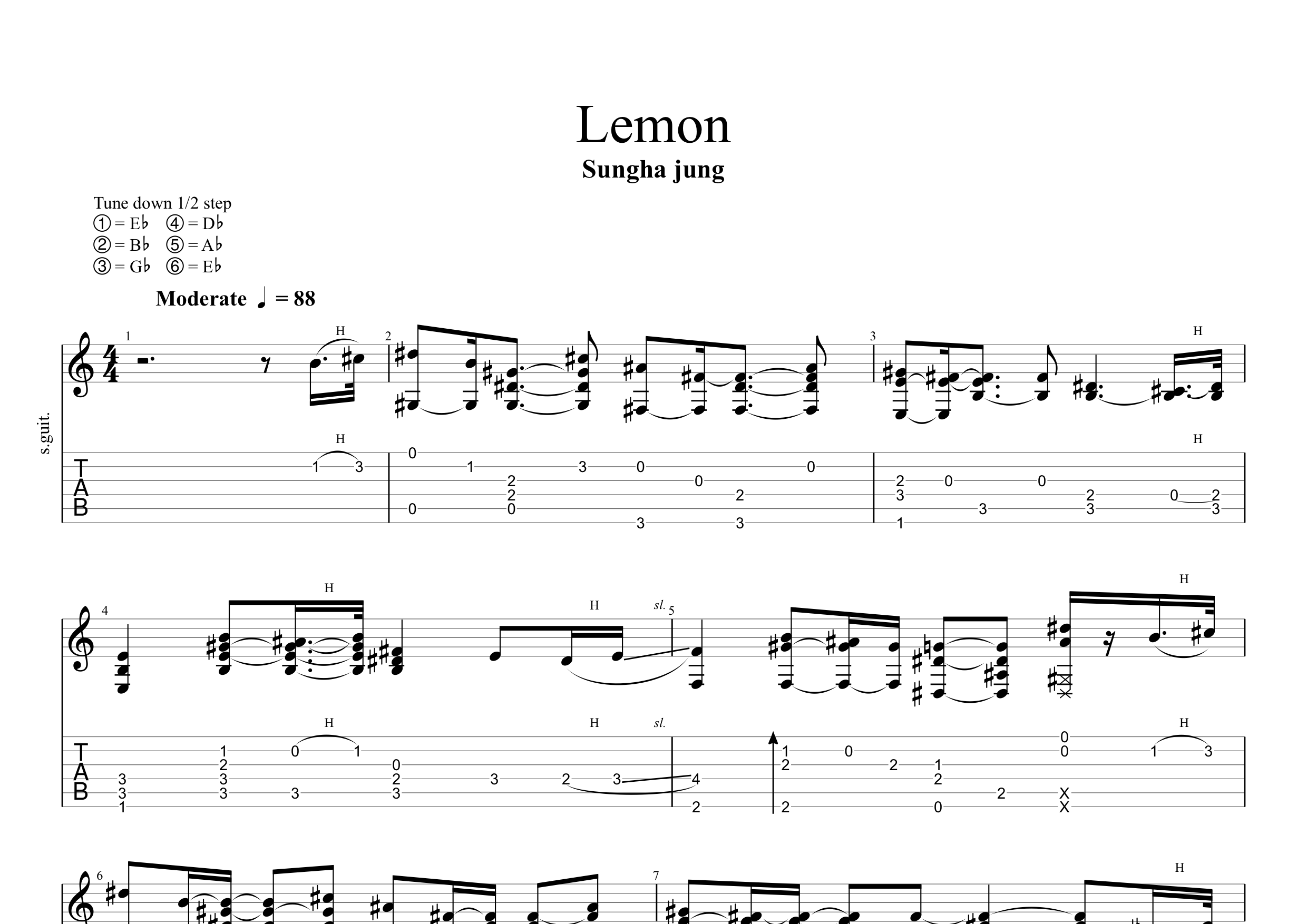 Lemon指弹吉他谱（米津玄师_吉他独奏六线谱）_吉他谱_搜谱网
