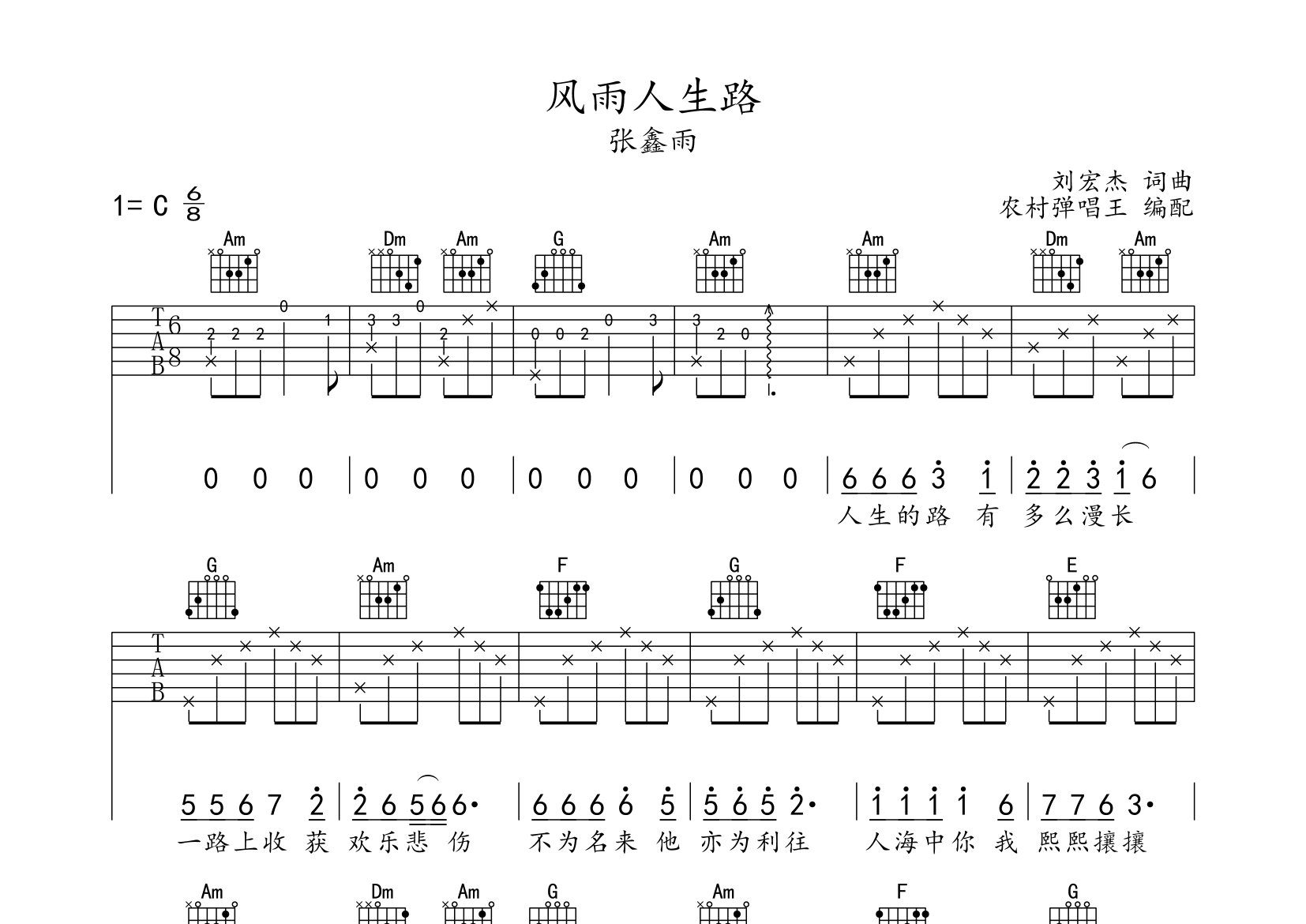 風雨人生路吉他譜預覽圖