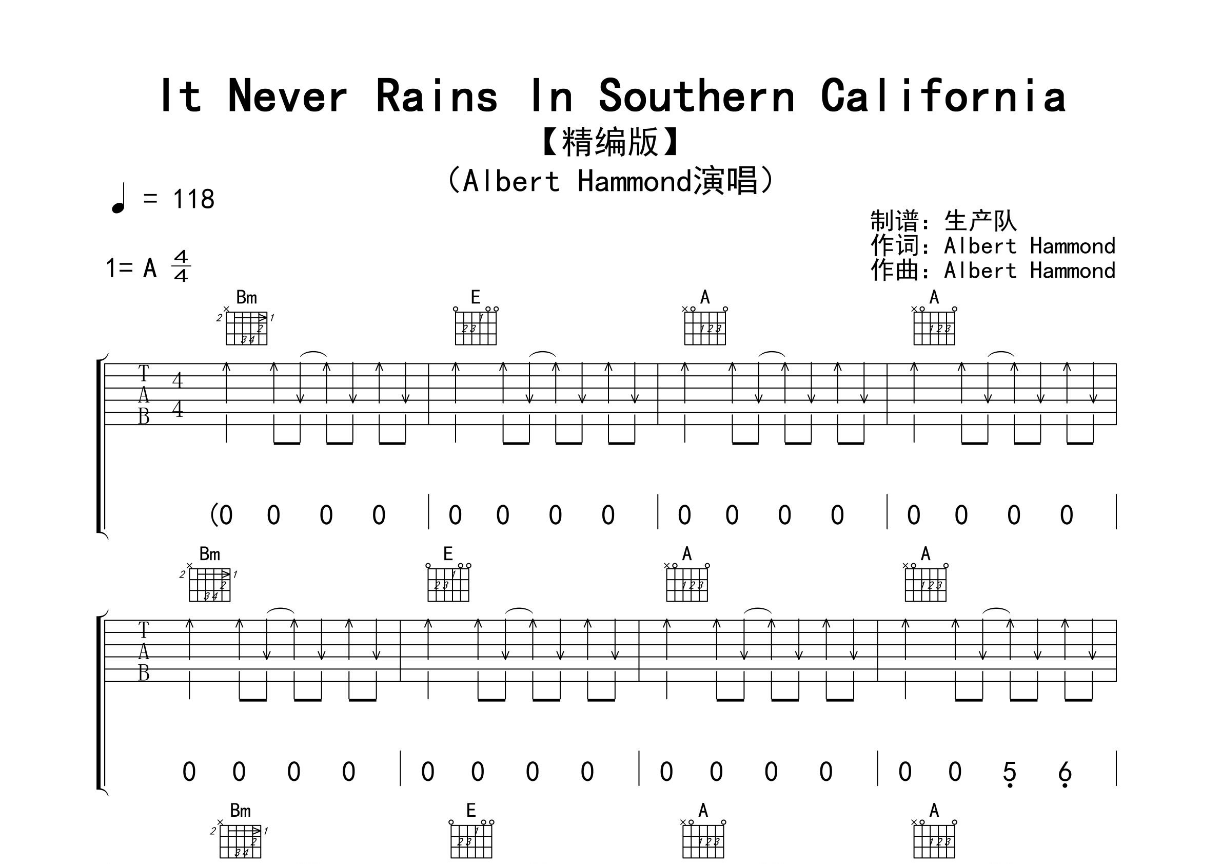 It Never Rains In Southern California吉他谱_Albert Hammond - 吉他屋乐谱网