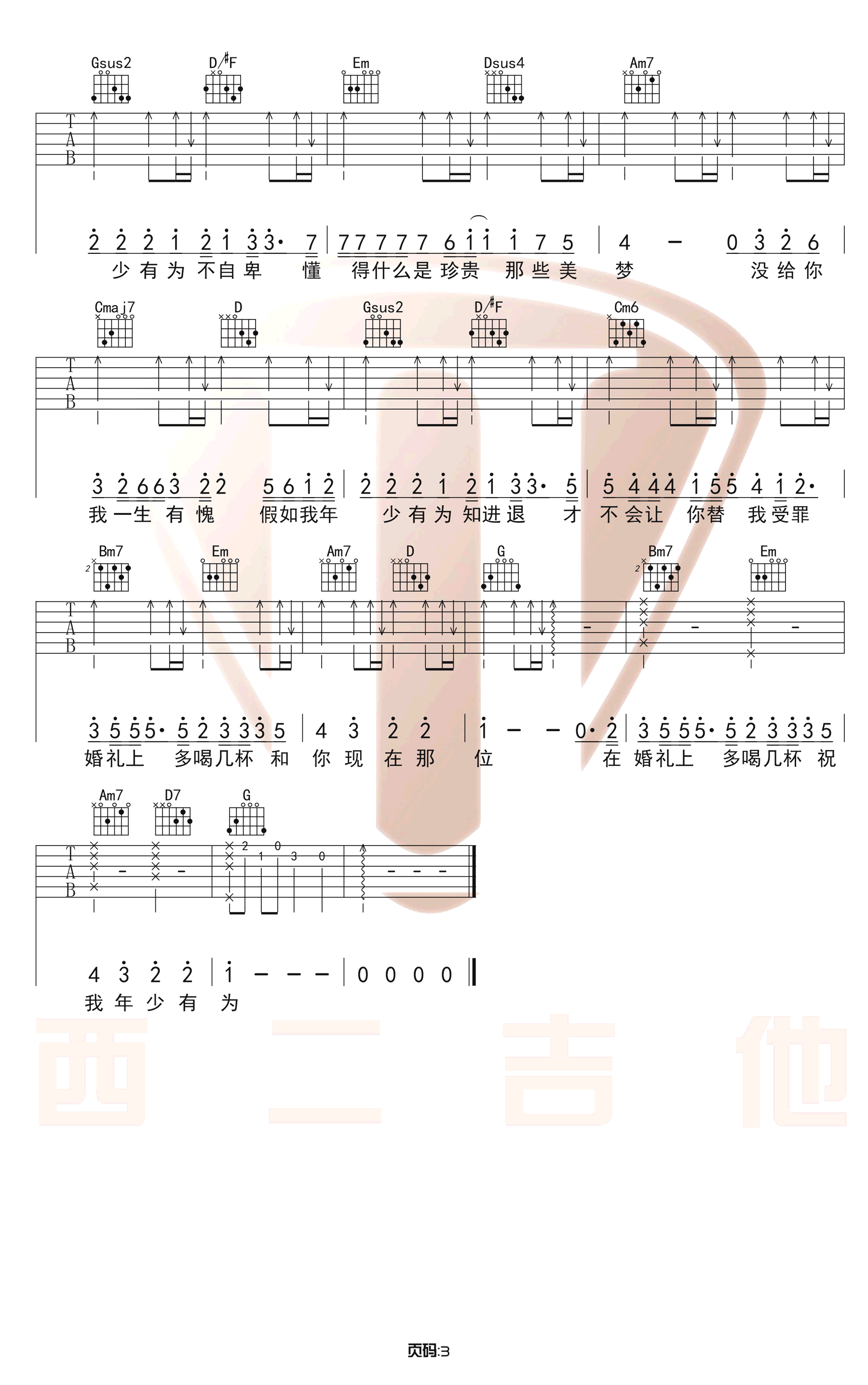李荣浩 - 年少有为(音艺吉他弹唱教学:第七季第72集) [弹唱 伴奏 教学] 吉他谱