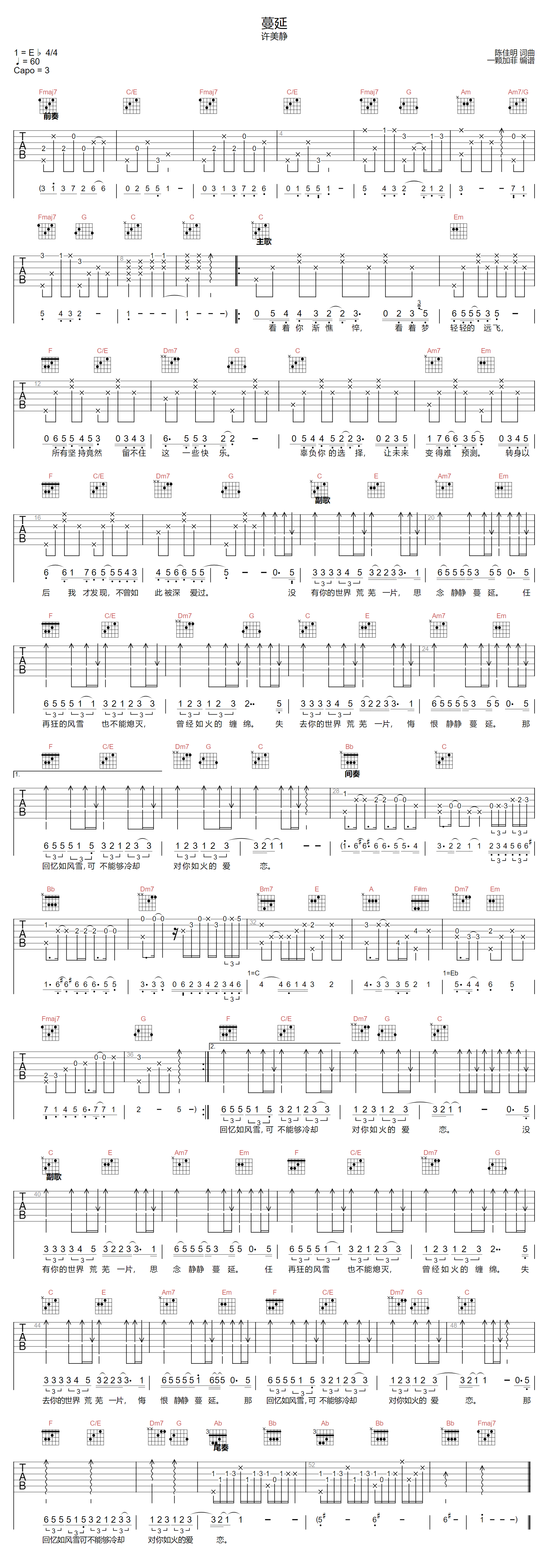 许美静《倾城》吉他谱(G调)-Guitar Music Score - GTP吉他谱