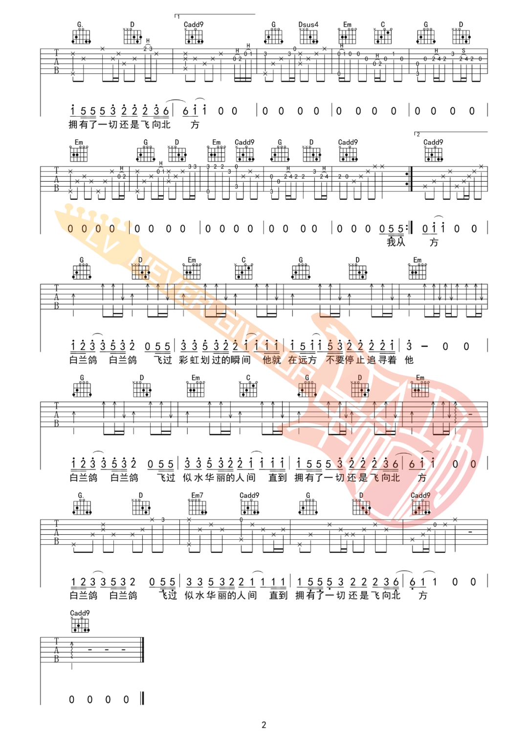 白兰鸽巡游记（指弹简单版） 吉他谱-虫虫吉他谱免费下载