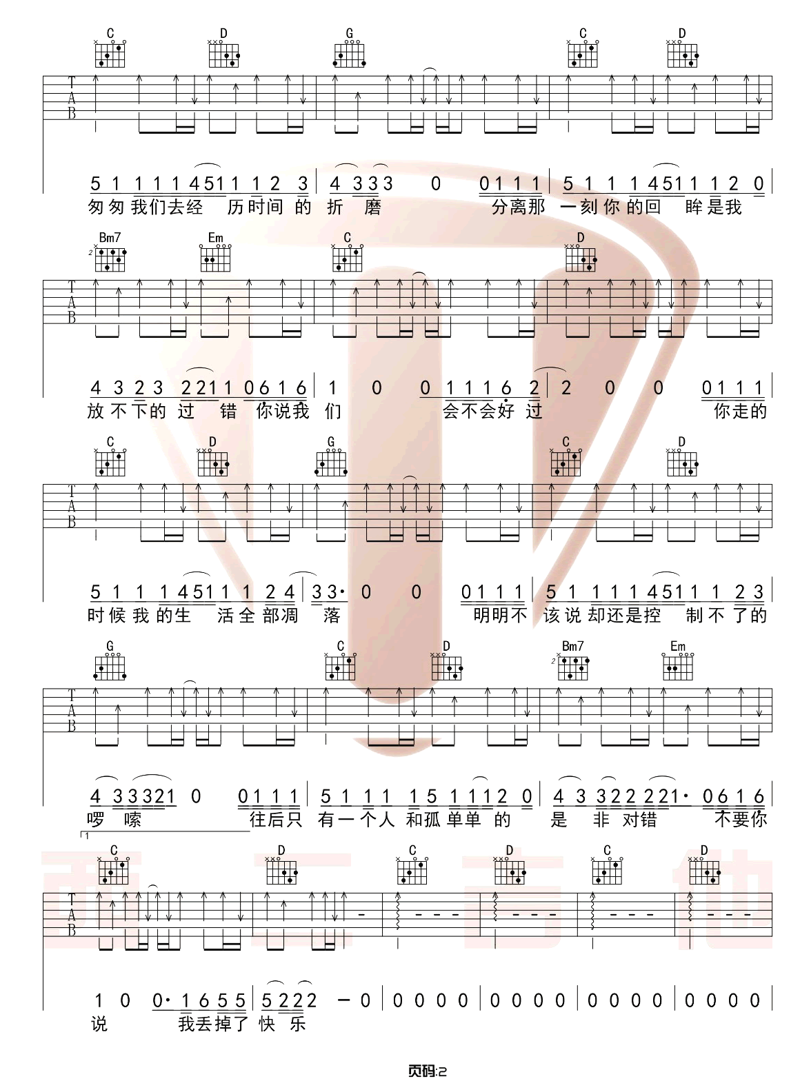 失乐吉他谱2-隔壁老樊-g调指法