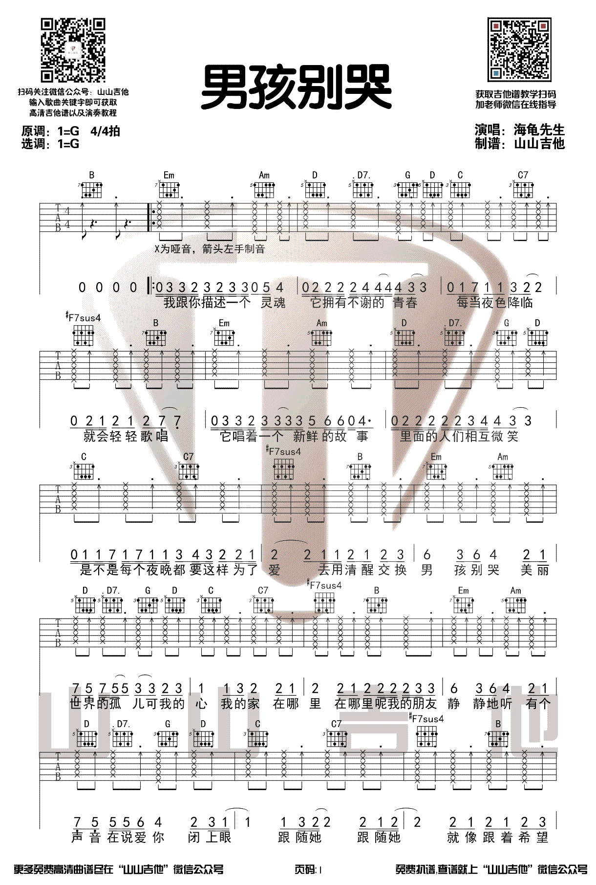 别哭别哭吉他谱 - 水木年华 - E调吉他弹唱谱 - 琴谱网