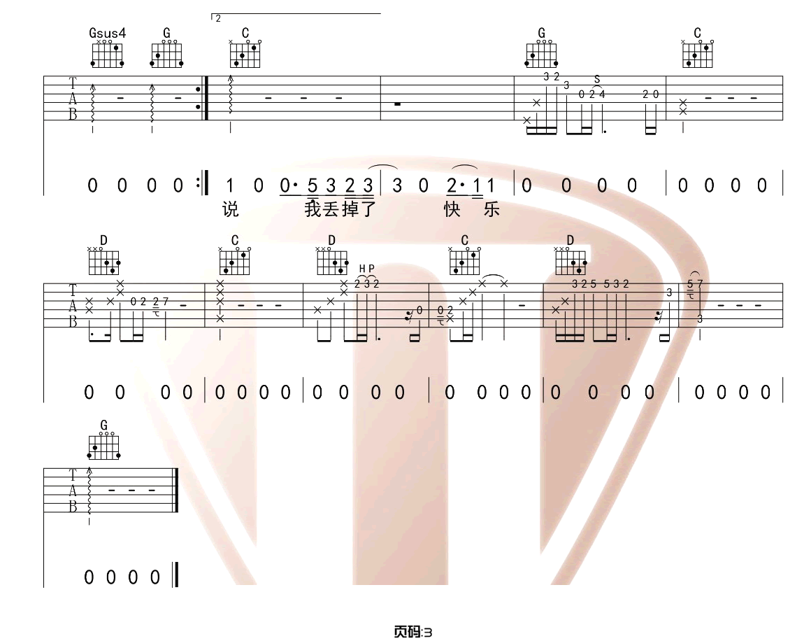 失乐吉他谱3-隔壁老樊-g调指法