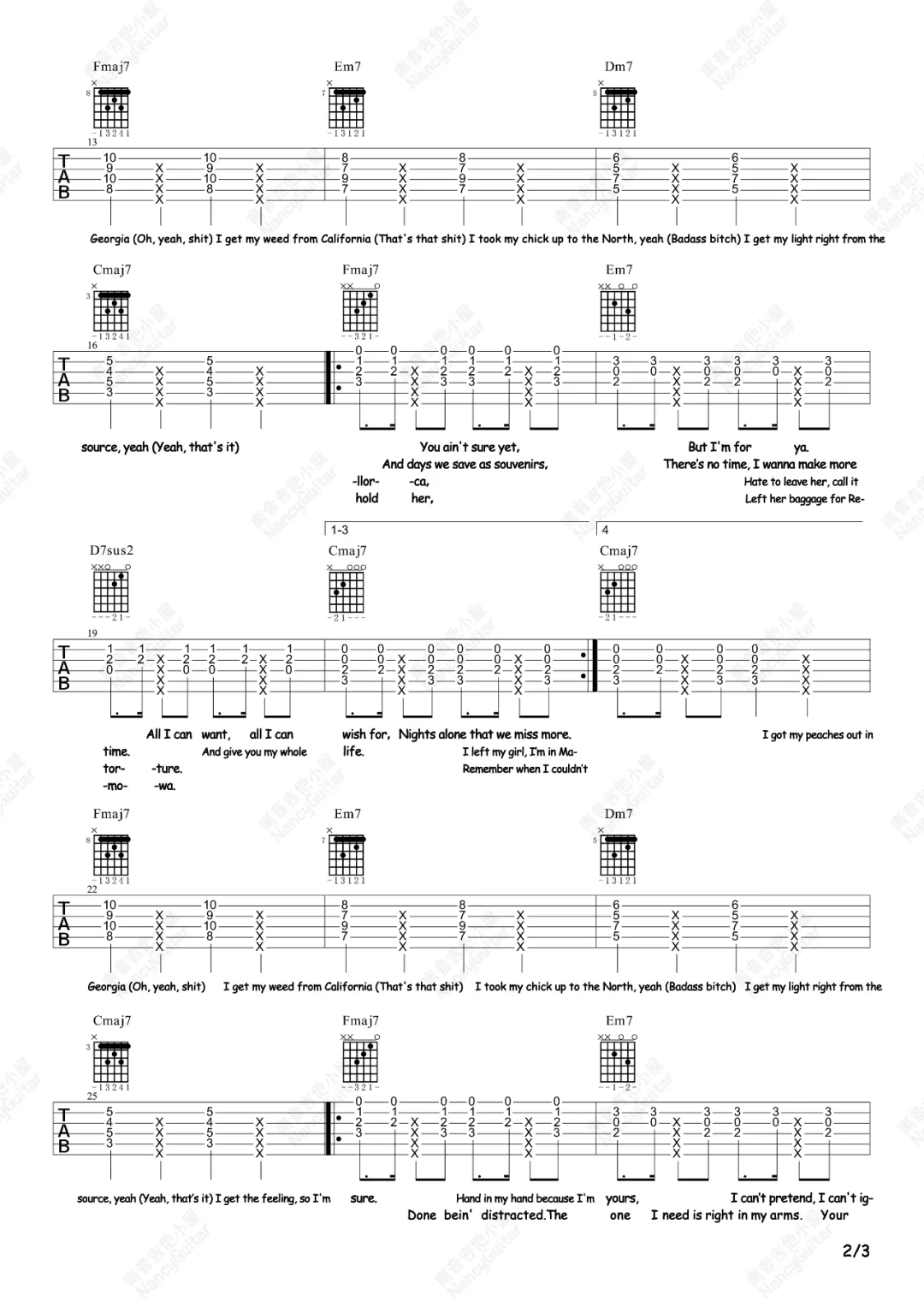 peaches吉他谱2-justin-bieber-c调指法