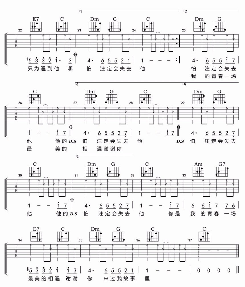 他吉他谱_周艺博_c调指法编配_吉他弹唱六线谱 - 酷琴谱