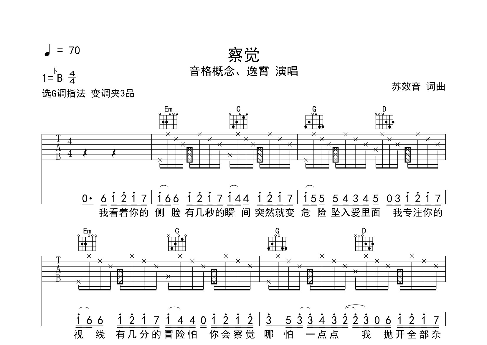 察覺吉他譜預覽圖