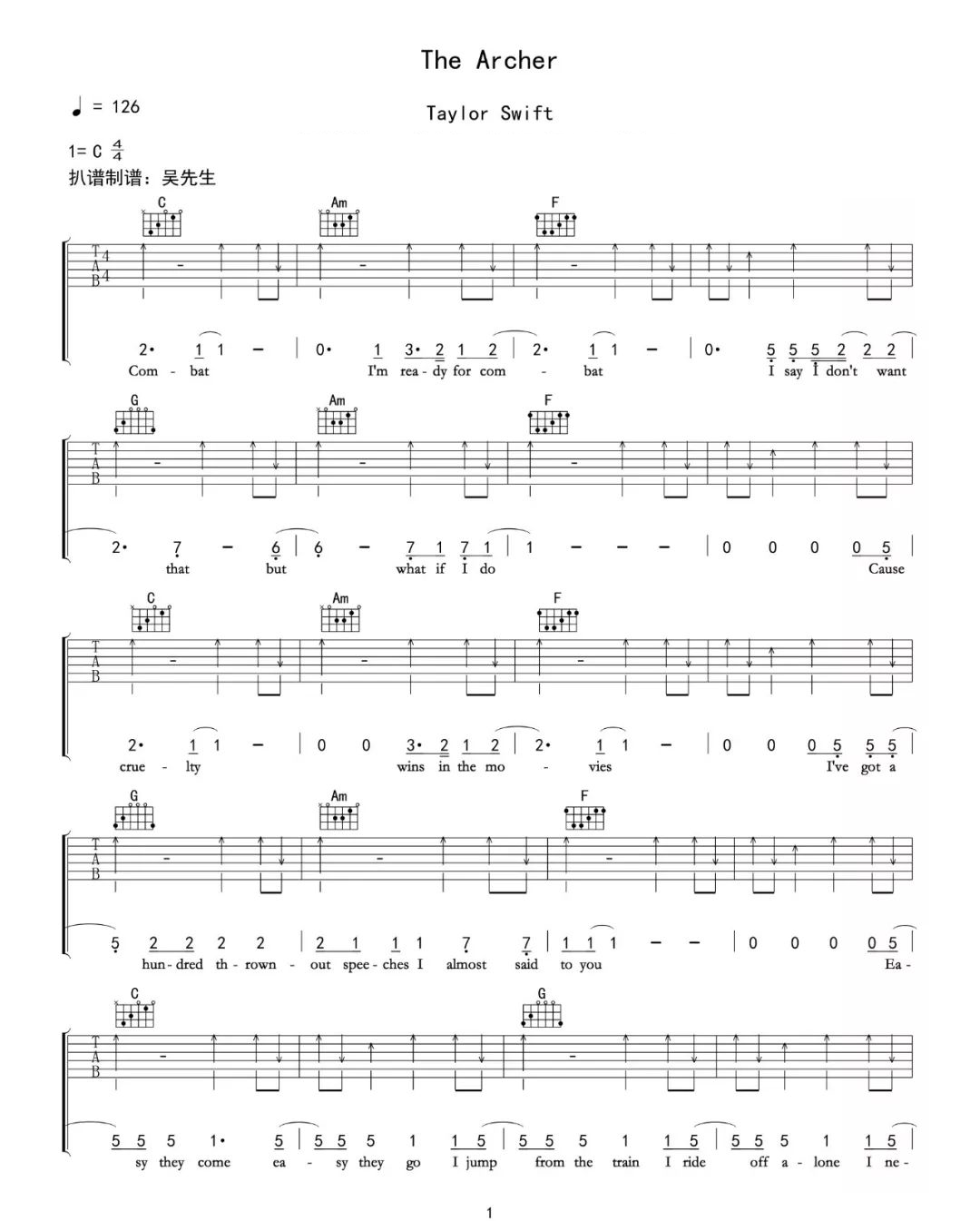 Taylor,Swift,Tim,McGraw《Tim McGraw》吉他谱-Guitar Music Score-看乐谱网